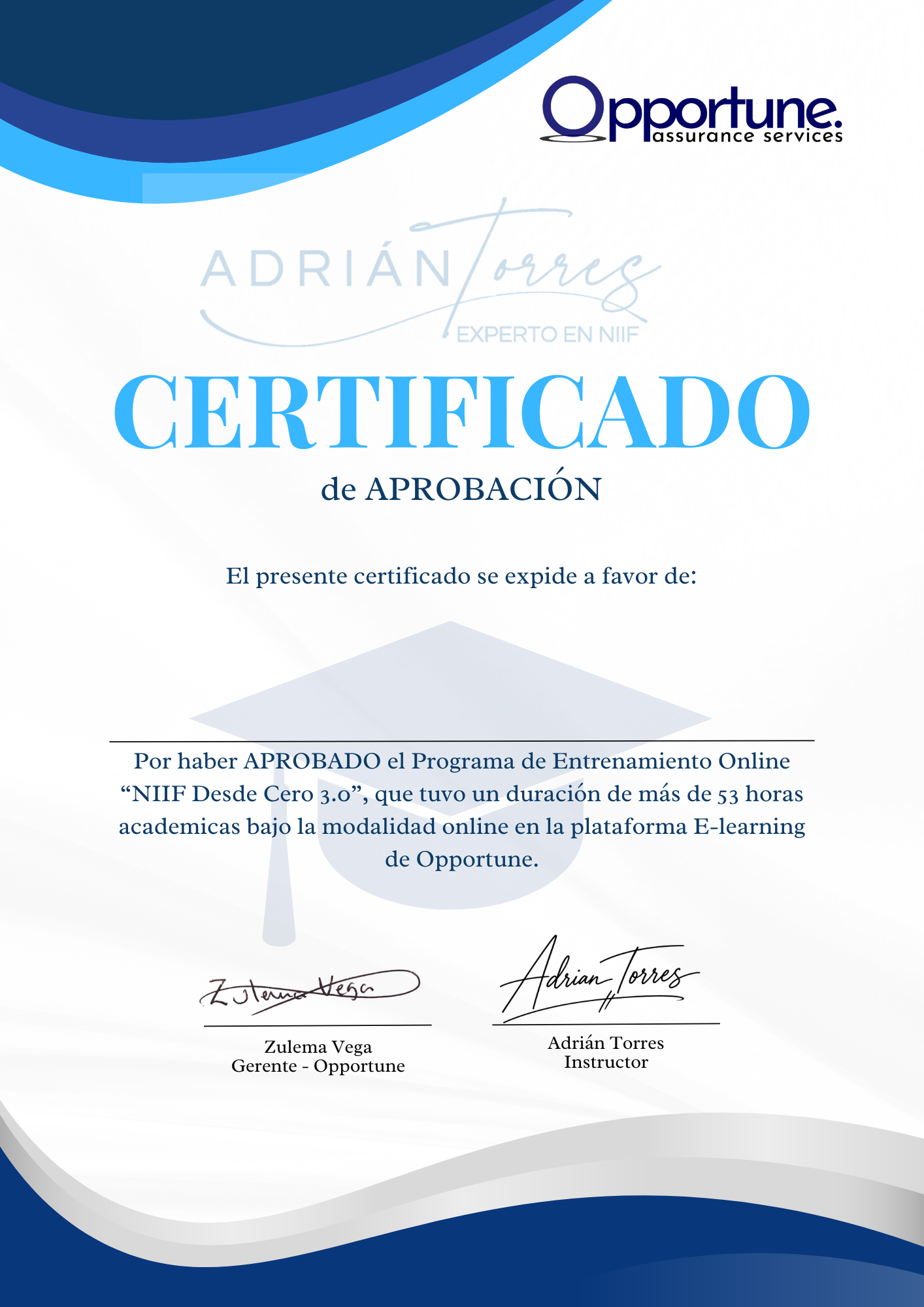 Certificado de aprobación NIIF desde Cero 3.0